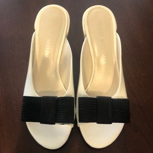 Stuart Weitzman white patent leather slides